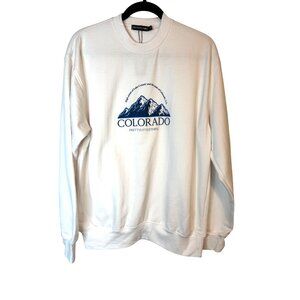 2/$30 NWT PrettyLittleThing M Colorado Navy Graphic Sweatshirt White
